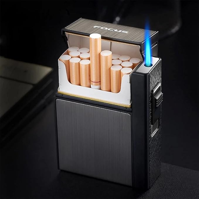 High Quality Focus Aluminium Cigarette Case Built in Lighter