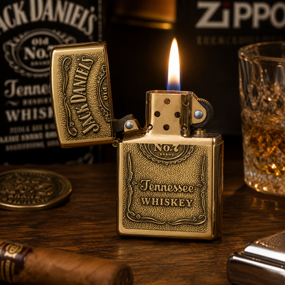THE JACK DANIELS BUNDLE - 3 in 1 Gift Set (Golden Jack Daniels Zippo Lighter+Stallion Cigarette Case+Zippo oil Bottle) (Copy)