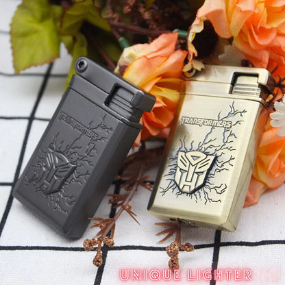 Side view of the Autobot metal lighter highlighting the sculpted body