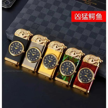 Creative Double Flame Crocodile Lighter with Clock