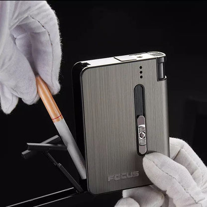 Focus Aluminium Cigarette Case Built in Lighter