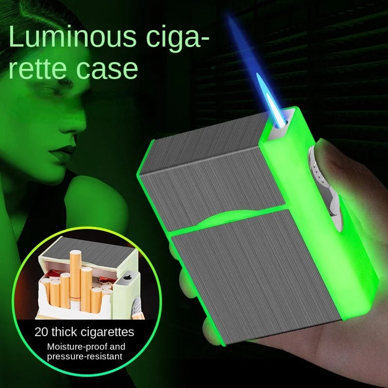 Luminous Cigarette Case, Cigarette Storage Box Open Pocket Holder with Heat  Pressure Lighter