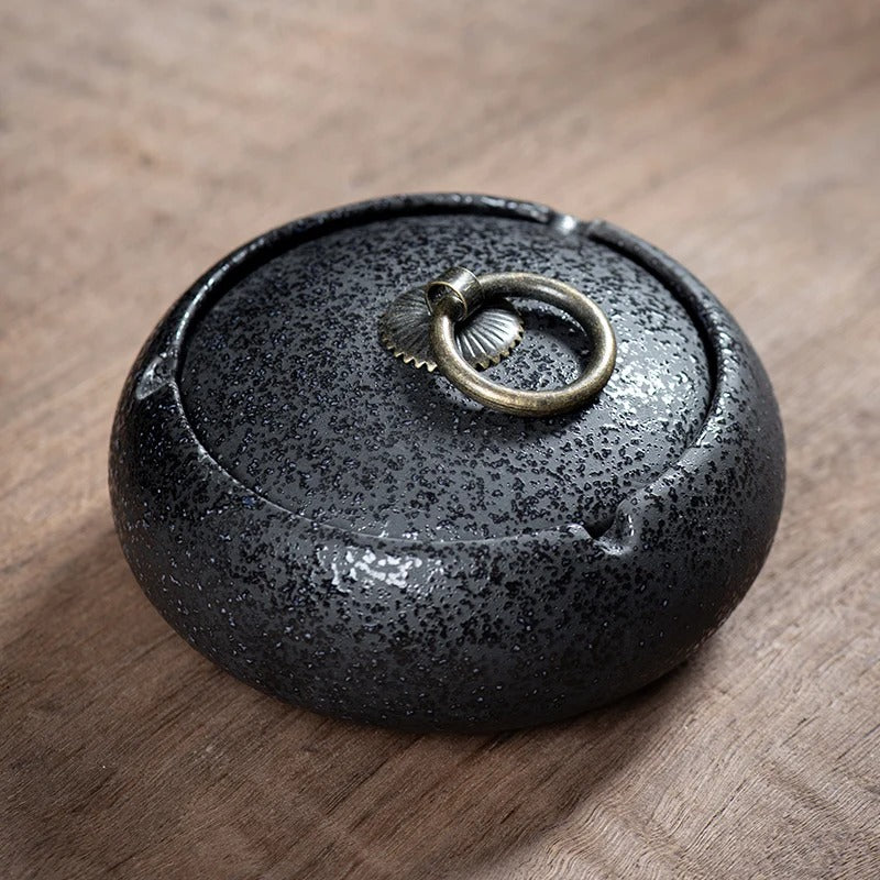 Textured Ceramic Cigarette Tray with Lid