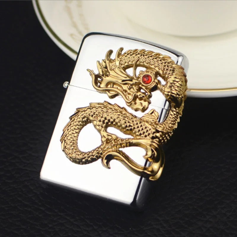 The CEO Bundle-3 in 1 Bundle (3D Dragon zippo lighter+Metal cigarette case+Zippo oil bottle)
