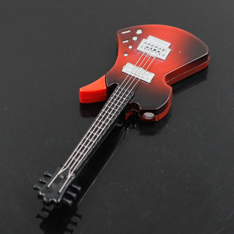 Red and black guitar-shaped cigarette torch lighter with six strings
